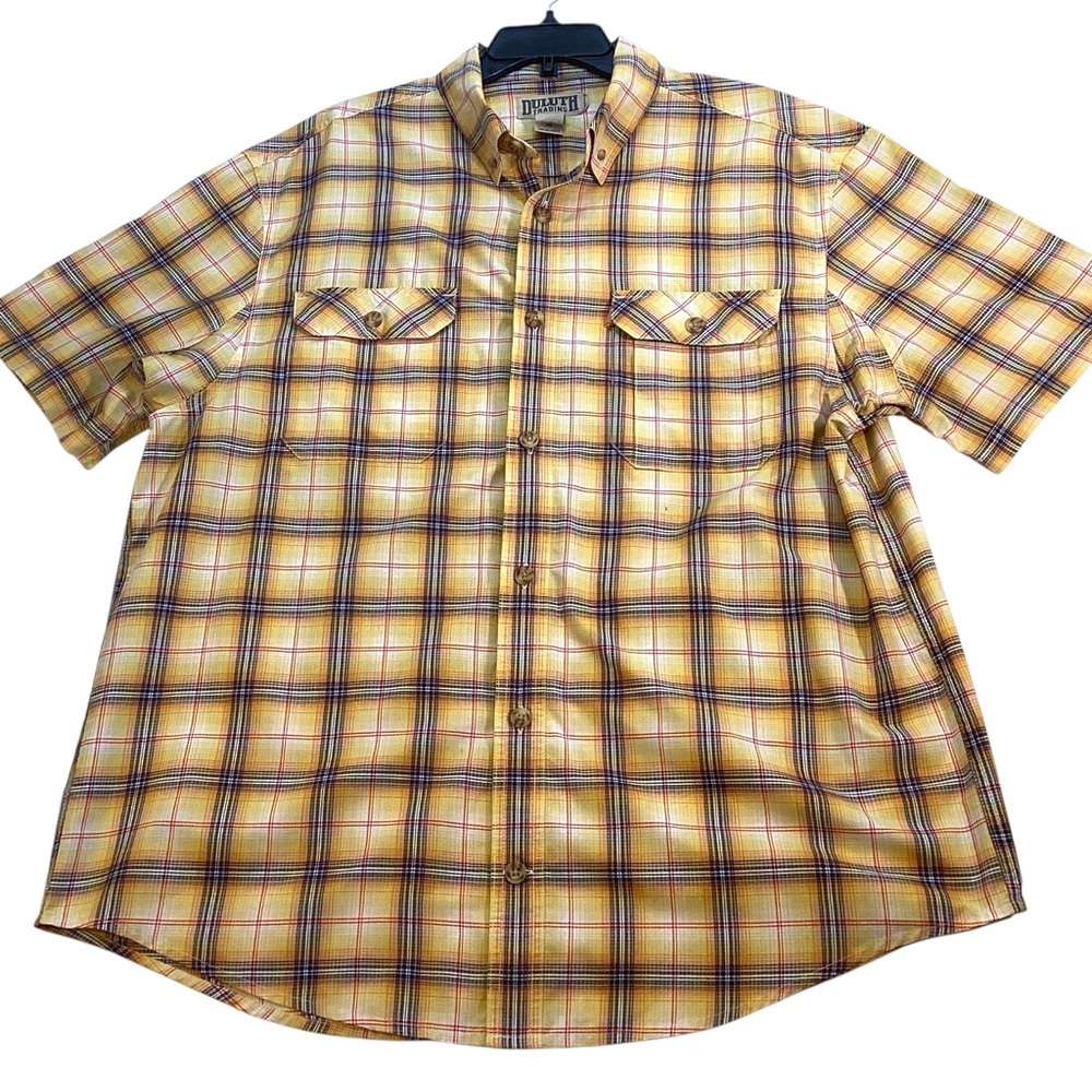 Duluth Trading Short Sleeve Standard Fit Men’s‎ Plaid Shirt Size XL Gold Yellow
